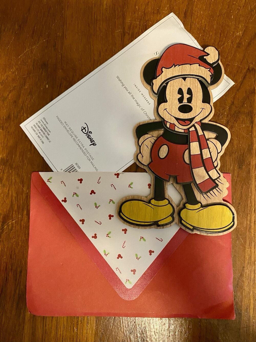 NEW Hallmark Disney Mickey Mouse Wood Ornament Holiday Christmas Greeting Card